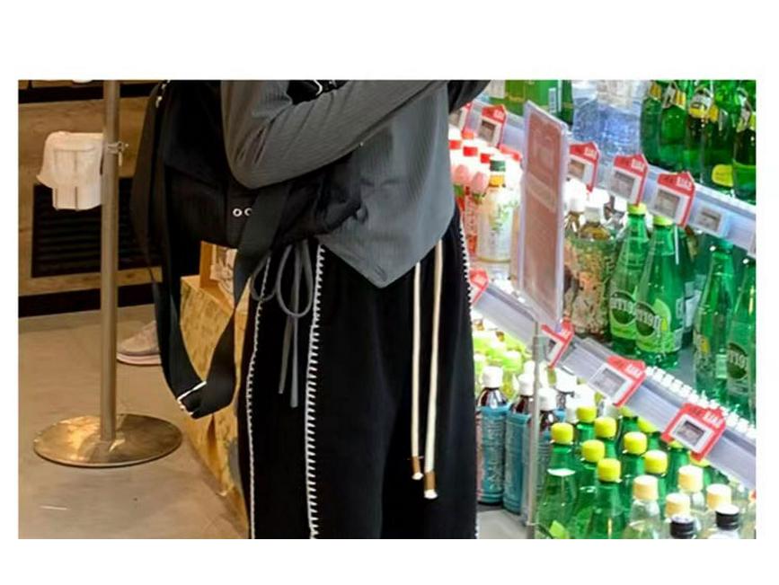 Women's Plus Size Black High Waist Wide Leg Sports Pants - Early Autumn Casual Loose Fit with a Slimming Effect