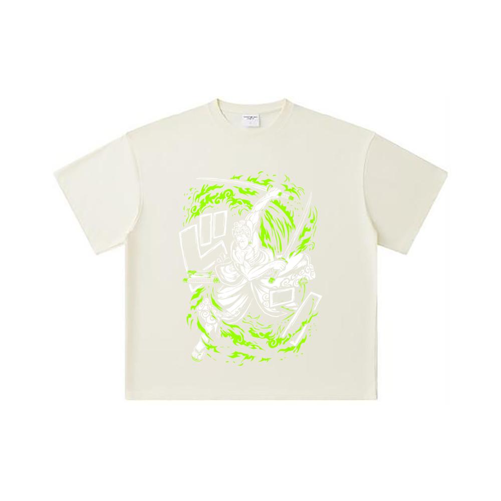 260 GSM Double Yarn 32 Count 100% Cotton One Piece V66 Zoro Print Unisex Heavy Cotton T Shirt