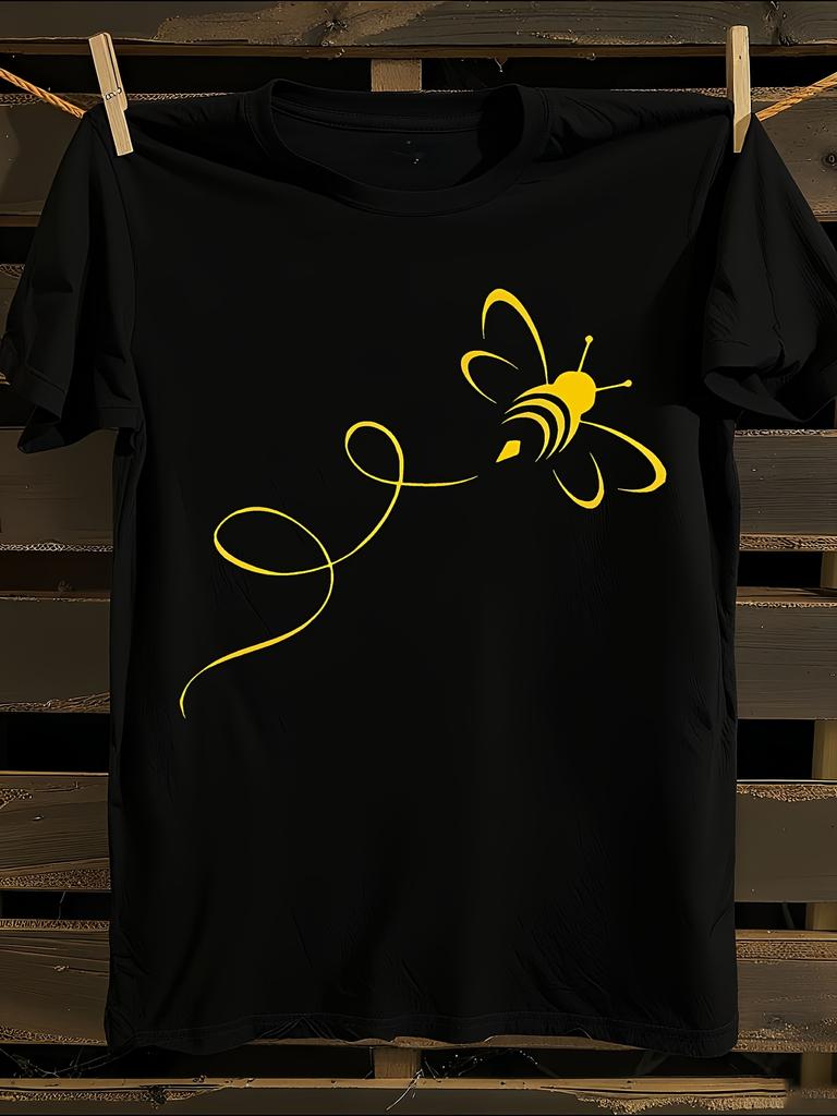 Golden Bumble Bee & Honey Bee Graphic T-Shirt Mens Tshirt Womens Tshirts with Letters Print Short Sleeves T-Shirt Casual Street Tee Shirt Top