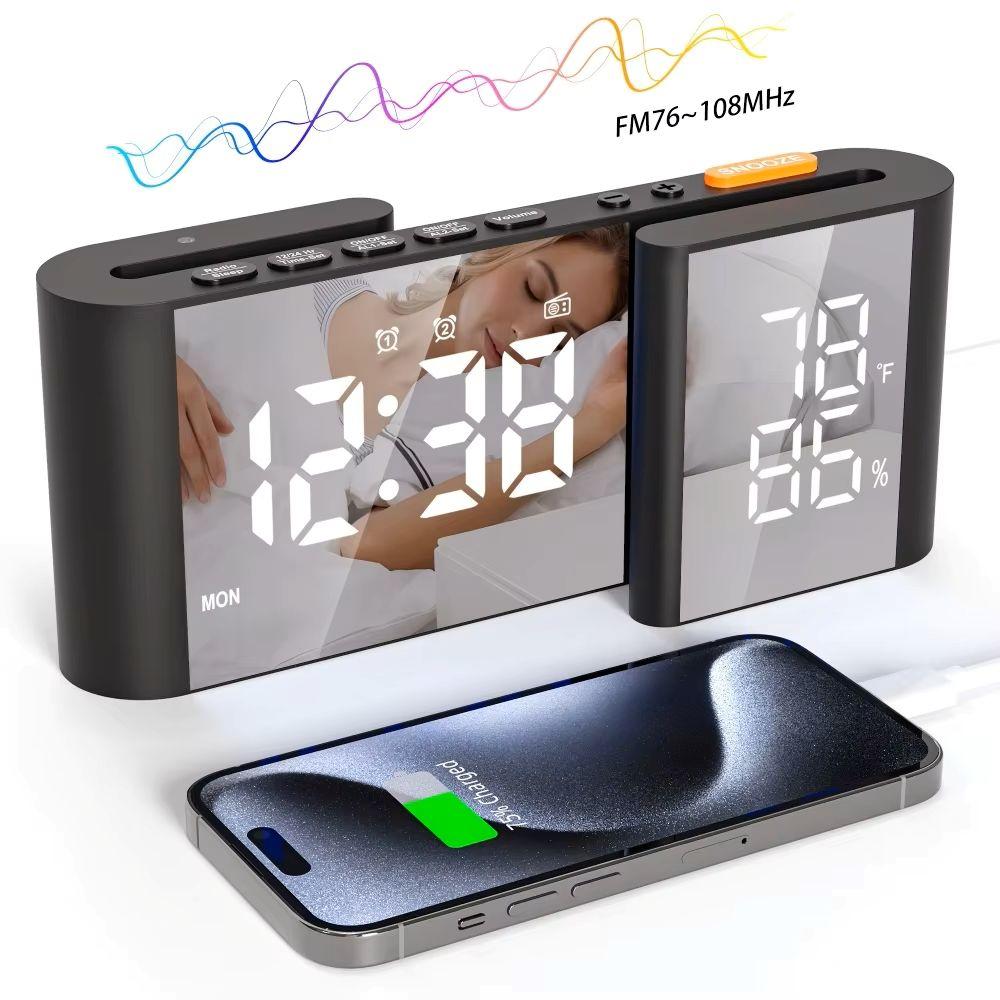 Sleek Bedside Alarm Clock Radio Large Dual Display Screen With Adjustable Brightness USB Port Sleep Timer FM76~108MHz FM Radio