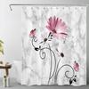 Pink Flowers Vintage Daisy Floral Butterfly Shower Curtains Abstract Farmhouse Decorative Bath Curtain Washable Bathroom Decor