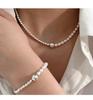 Yinruitai S925 Sterling Silver Freshwater Pearl Necklace & AB Chain Bracelet for Women