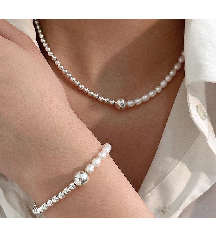 Yinruitai S925 Sterling Silver Freshwater Pearl Necklace & AB Chain Bracelet for Women