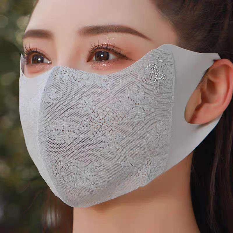 Women Summer Ice Silk Lace Sun Protection Face Mask UV Protection 3D Breathable Cycling Face Cover Eye Corner Guard
