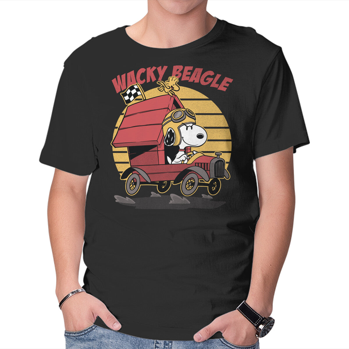 Unisex Crew Neck T-Shirt Wacky Beagle Car Graphic Short Sleeve Casual Tee L