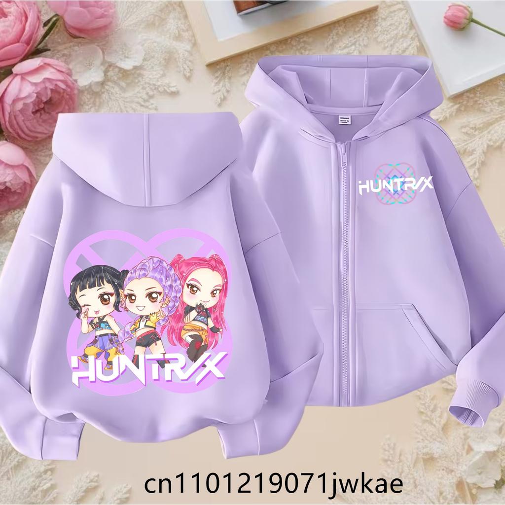 2025 New Purple Jacket Boys' and Girls' Sportswear Children's Top Hoodie KPop Devil Hunter Zipper Hoodie