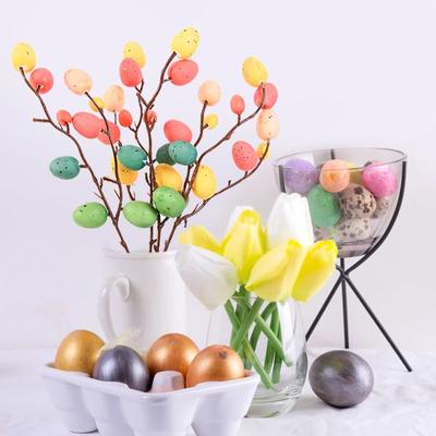 Easter Egg Tree Branches Colorful Painting Foam Egg Flower Fake Plant Spring Easter Decoration for Home Wedding Party Vase Decor