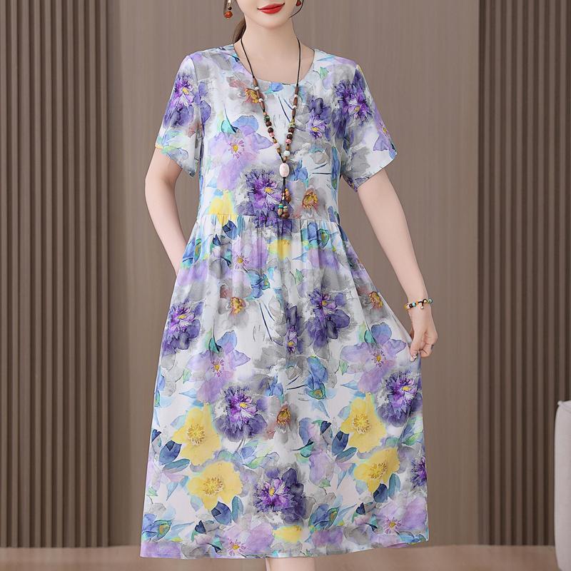 Plus Size Women's Summer Dress Elegant Loose Short Sleeve Long Dress Female Vintage Clothes