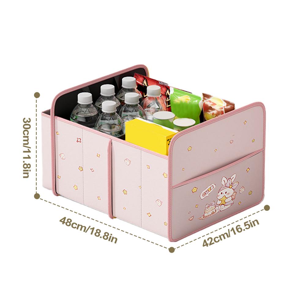 

Car Trunk Organizer Cartoon Foldable Car Organizer With Side Pocket PU Leather Cargo Bin Vehicle Accessories розовый
