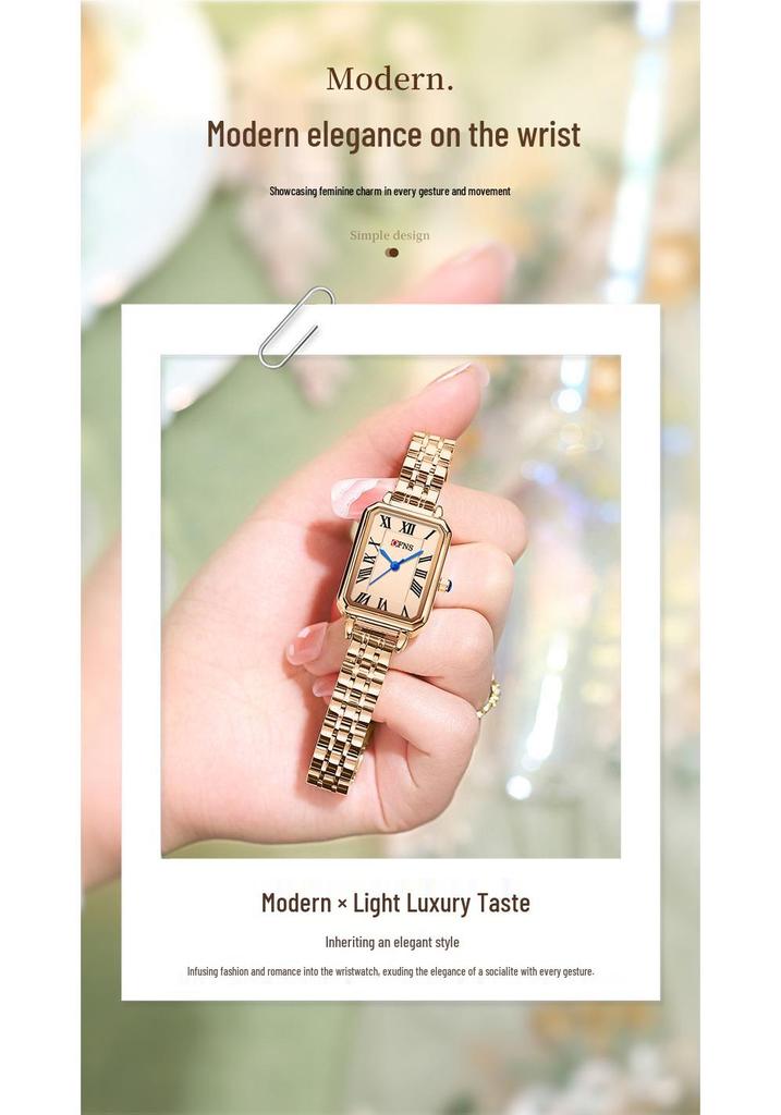 OFNS Women's Retro Roman Numeral Quartz Watch - Square Waterproof Wristwatch for Female Students