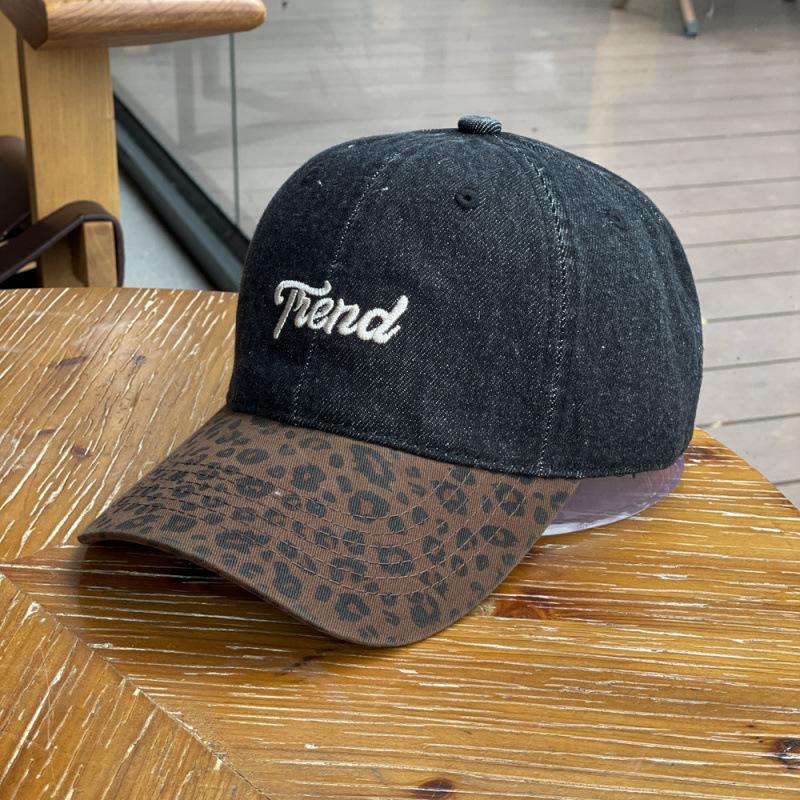 Leopard print splicing denim baseball cap children's new wide brim show face small couple hip-hop cap male tide