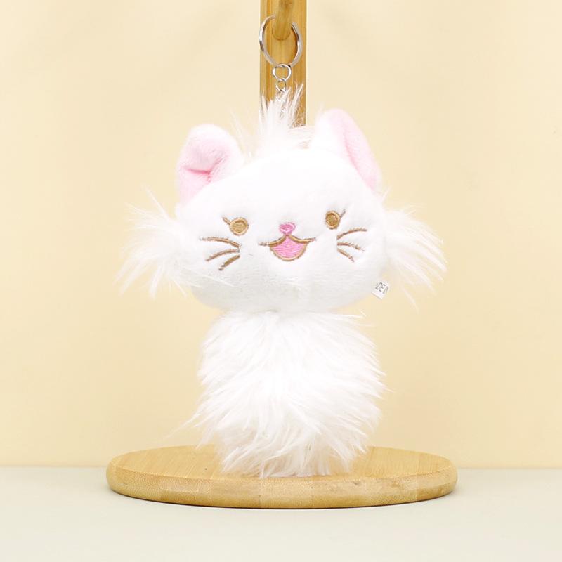 

Cute Cat Fluffy Plush Keychain Kawaii Stuffed Animal Charm For Backpacks Bags And White Cat