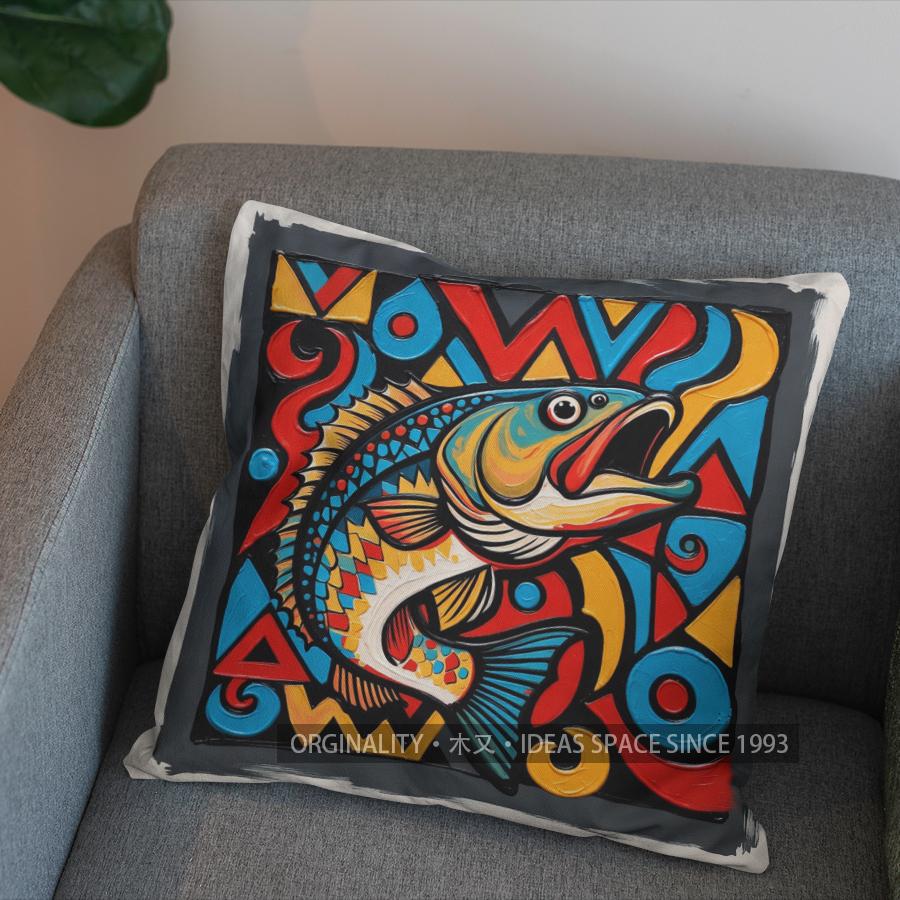 2D Colorful Fish Pattern Pillow For Modern Decor Pattern Cushion Cover Suitable For Sofa Bedroom Car Pillow Cover