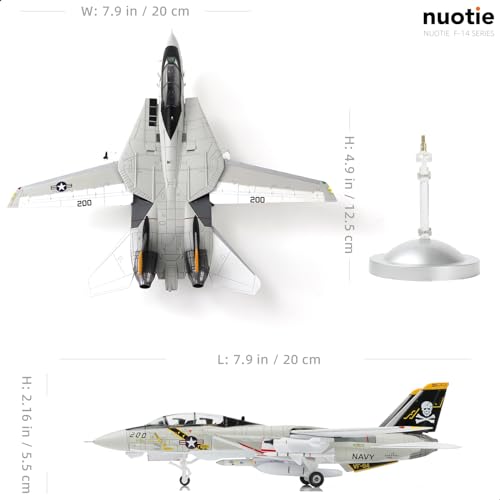 NUOTIE 1/100 Scale F-14 Tomcat Metal Fighter Model, US Navy VF-84 Jolly Rogers Fighter, Diecast Metal Airplane, Military Display Model