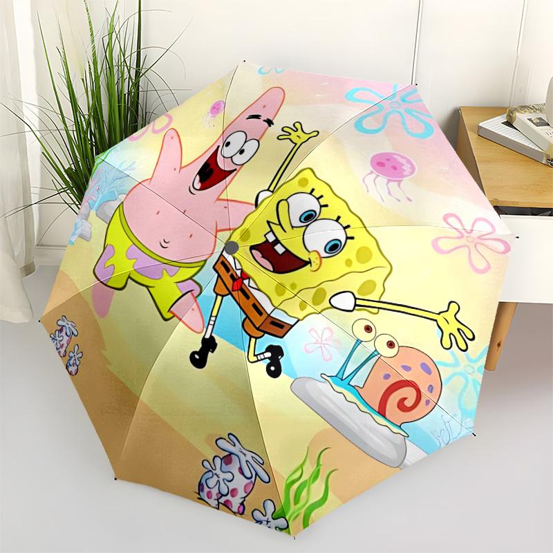 1pc SpongeBob Automatic Folding Umbrella, Portable Collapsible Design, 8-Rib Iron Frame, , All-Season Casual Outdoor Accessory for Christmas Birthday