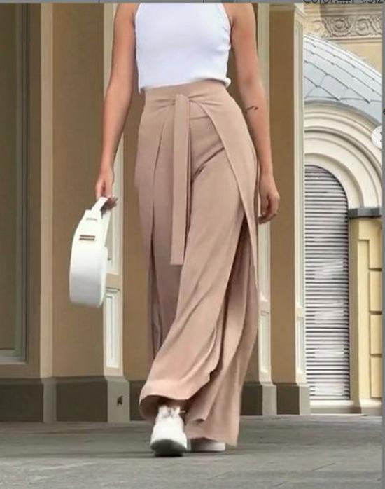 Dame ensfargede culottes med vide ben og snøring i midjen - Trendy europeisk og amerikansk design