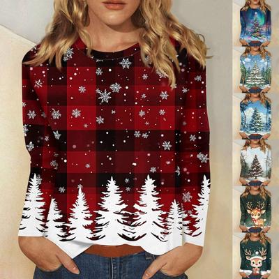 Long Sleeve Shirts For Women Cute Print Graphic Tees Blouses Casual Plus Size Basic Tops Pullover Christmas
