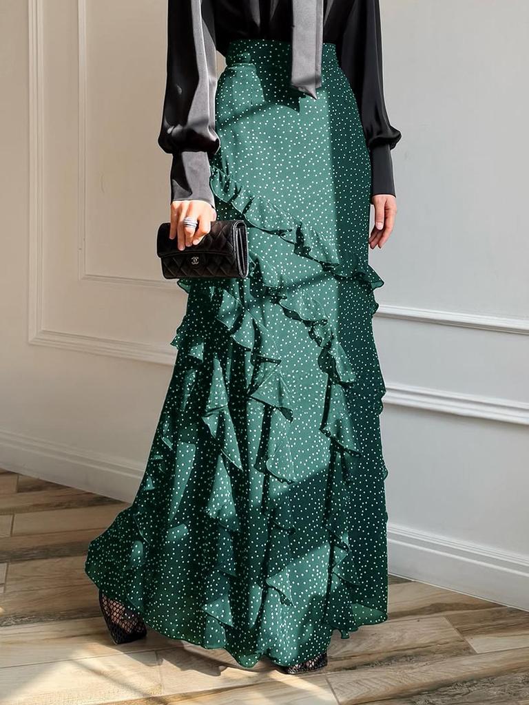Di Yun Women's European & American Polka Dot Lace Long Skirt - Casual Holiday Fashion for Autumn/Winter 2025