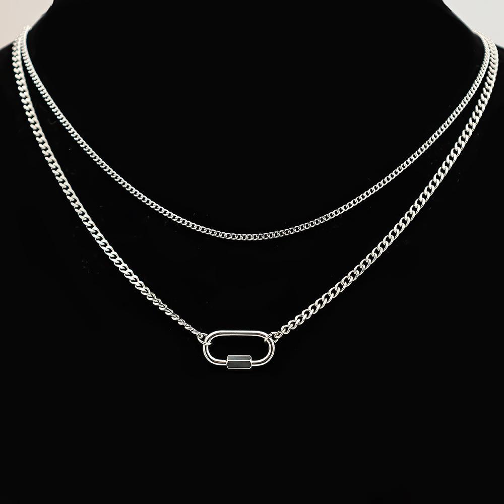 Accessories Light Luxury 18K Titanium Steel Clavicle Chain Female Geometric Oval Buckle Double Layer Stacked Necklace