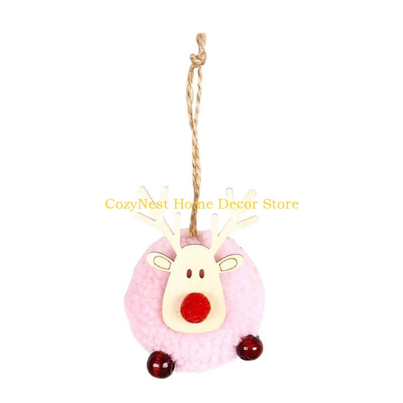

92MF Comfortable Felt Deer Pendant Christmas Decorations Creative Elk Lamb Ball Christmas Tree Hanging Pendant Gift рожевий