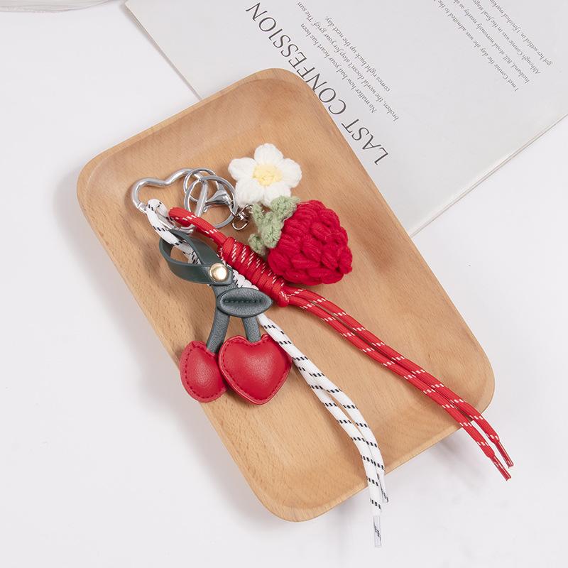 Fun Resin Fruit Key Pearl Chain  Series Leather Cherry Bag Pendant Fashion Backpack Accessories
