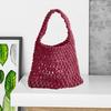 Hand-Woven Wrist Tote Bag Cotton Rope Braided Hollow Out Handbag Ladies Portable Wristlet Handbag for Travel Beach Shopping
