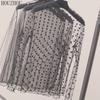 HOUZHOU Black Lace T-shirt Women Sexy Mesh Sheer Party Clubwear Chic Long Sleeve Print T-shirt