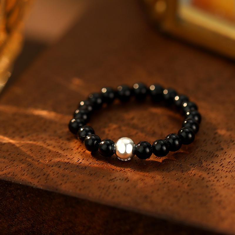 

Женское составное кольцо Banyan Tree из серебра 925 пробы с турмалином, агатом, кристаллами и бусинами голубой сосны. RS2885【Black Agate】. One Size чёрный