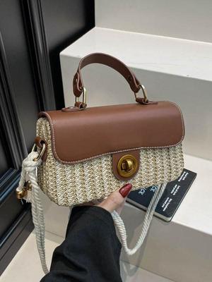 Bolso Caja Tejido de Paja: Bolso de Mano y Bandolera Plegado 2025, Estilo Influencer