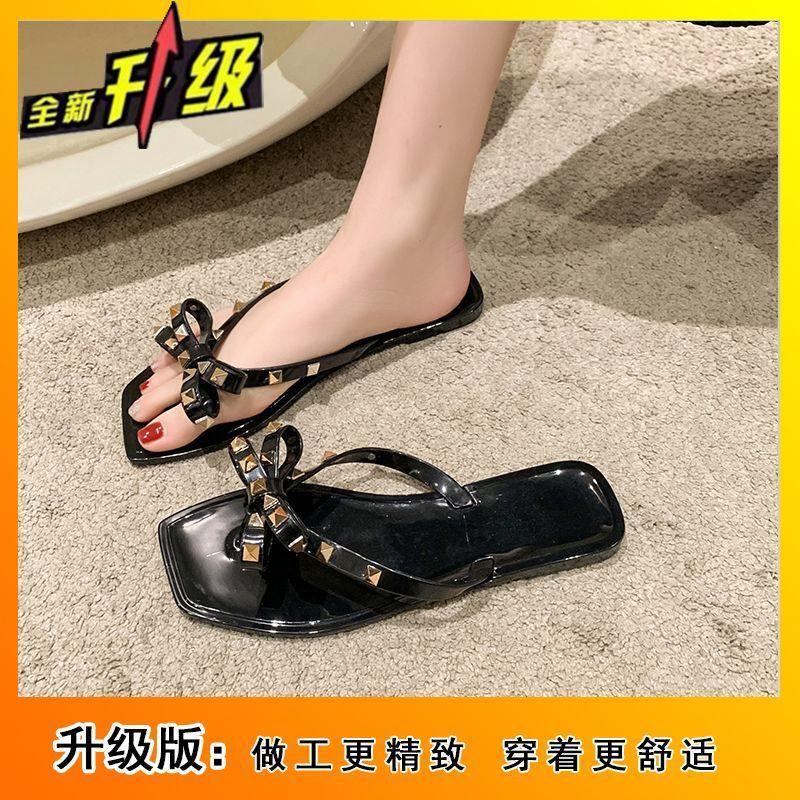 Retro fashion European and American willow nail flat beach shoes 2025 summer new travel vacation bow flip-flops women