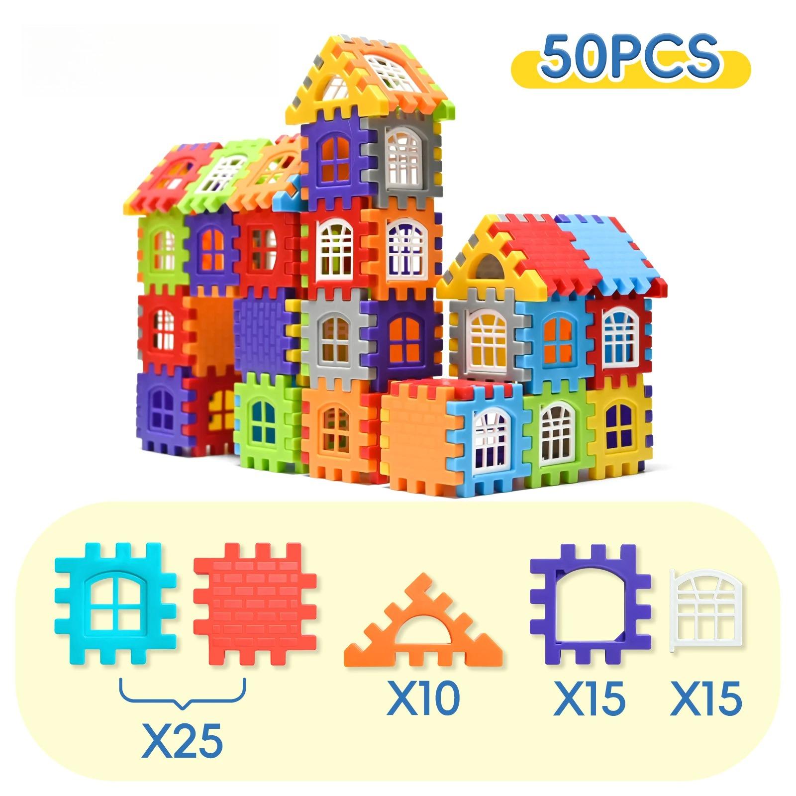25/140 Stück Hausbau-Set DIY Simulations-Baustein Fensterstil Bunt Kinder Kreatives Puzzle Spielzeug Geburtstagsgeschenk blue