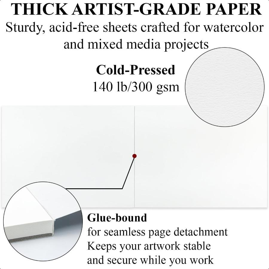 

Блок акварельной бумаги Блок акварельной бумаги 9x12 300 г/м² 140 фунтов Акварельная бумага 16 листов Холодного прессования Идеально подходит для большинства влажных и сухих техник Вода United States