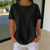 Damen Oberteile Rundhals Knöpfe Halbe Knopfleiste Kurze Ärmel Freizeit Oberteile Einfarbige Lockere Passform Waffelstruktur Sommer T-Shirt