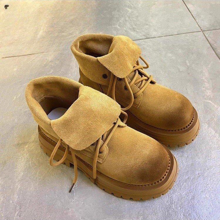 Martin Boots Women's 2025 New Summer Breathable Leather Two Wear Rhubarb Boots British Style Versatile Flip Platform Short Boots