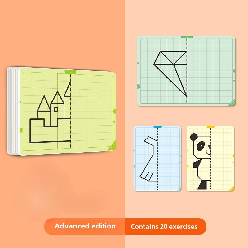 20/Patterns Kids Montessori Educational Game Symmetrical Drawing Toys Kids Pen Control Training Set Kids Reusable Painting Cards