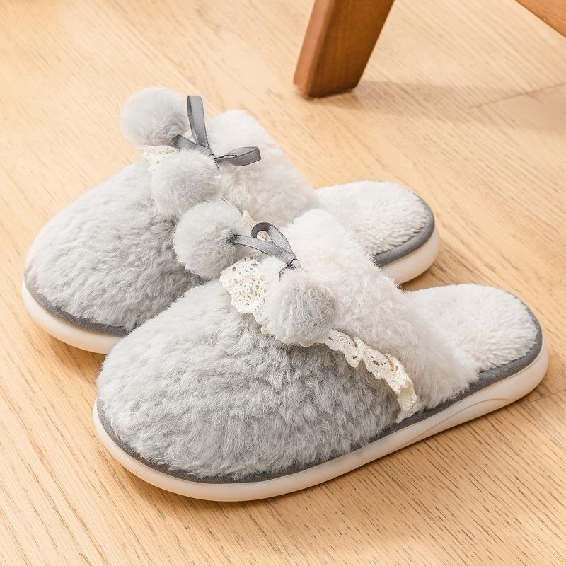 Thick-bottomed Cotton Slippers Women's Autumn and Winter Outdoor Wear Indoor Home Cute Girl Heart Bow Plush Slippers Women's Winter