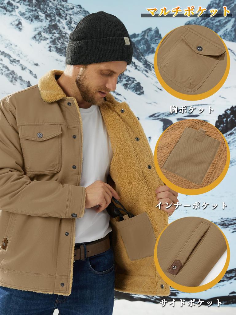 KEFITEVD Motorcycle Winter Pilot Jacket with Fleece Size L Men's Jacket, Windproof, Dokajan, Workwear, Lining, Khaki,