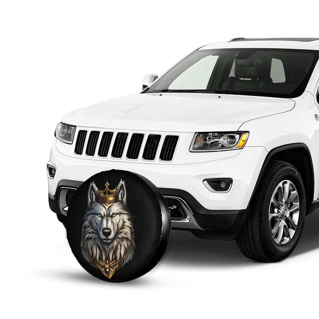 1pc Crown Wolf King Car Spare Tire Protection Cover | Suitable For 14-17 Inch Tires, Polyester Material, Universally Applicable