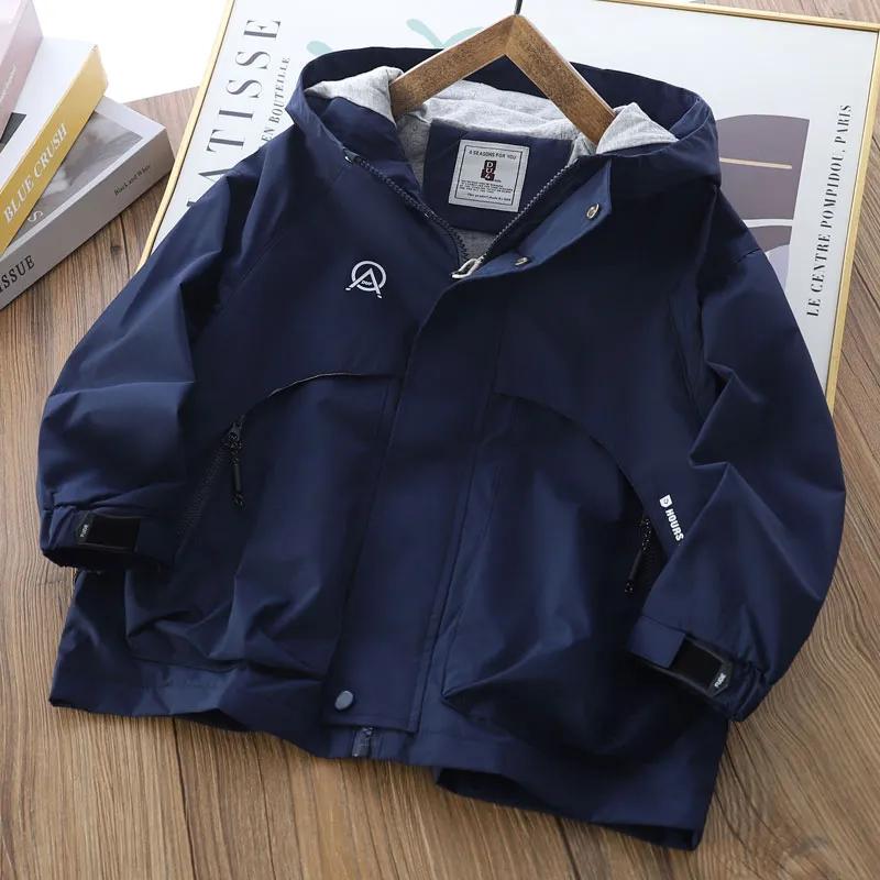 Boys' Spring Loose Zipper Hooded Jacket Children Autumn Sports Windproof Jacket