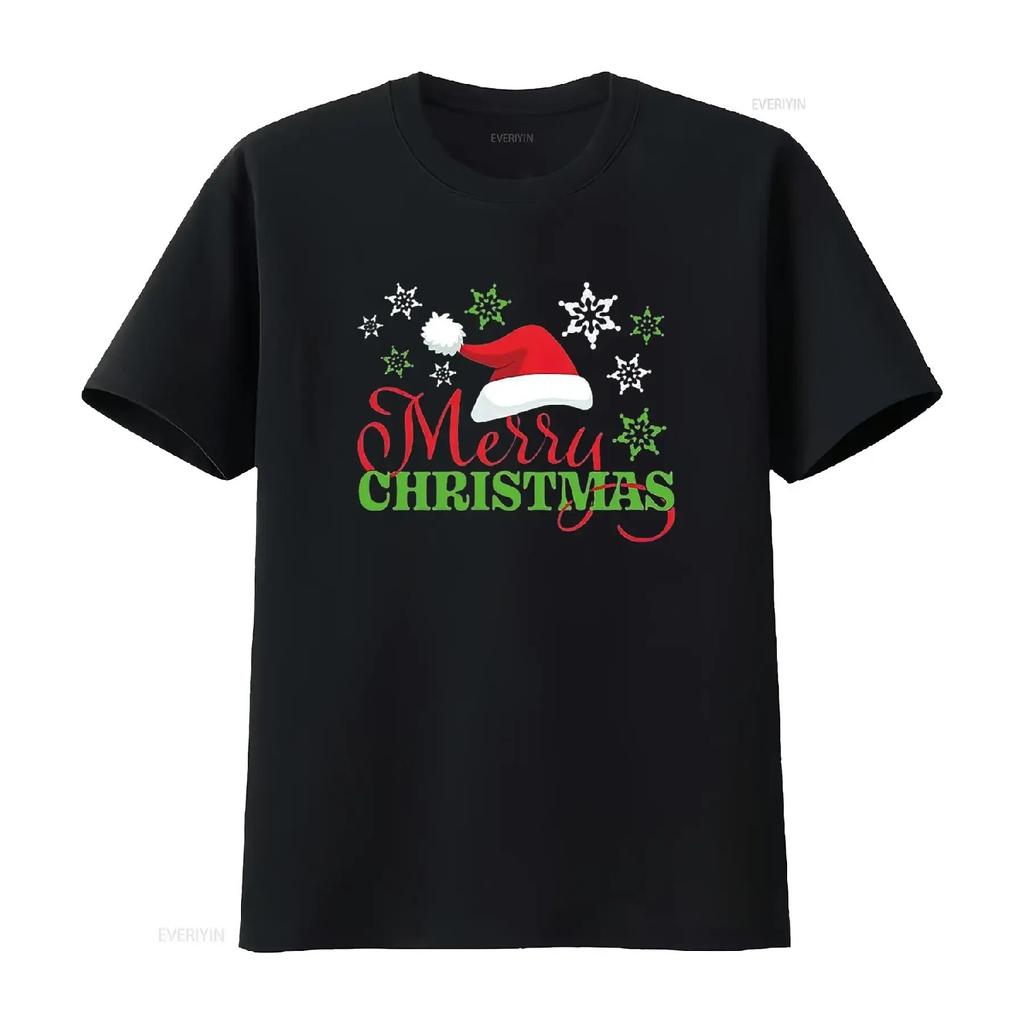 Merry Christmas Santa Hat And Snowflakes Women S Plus Size T Shirt Black vintage Washed Versatile Breathable Soft