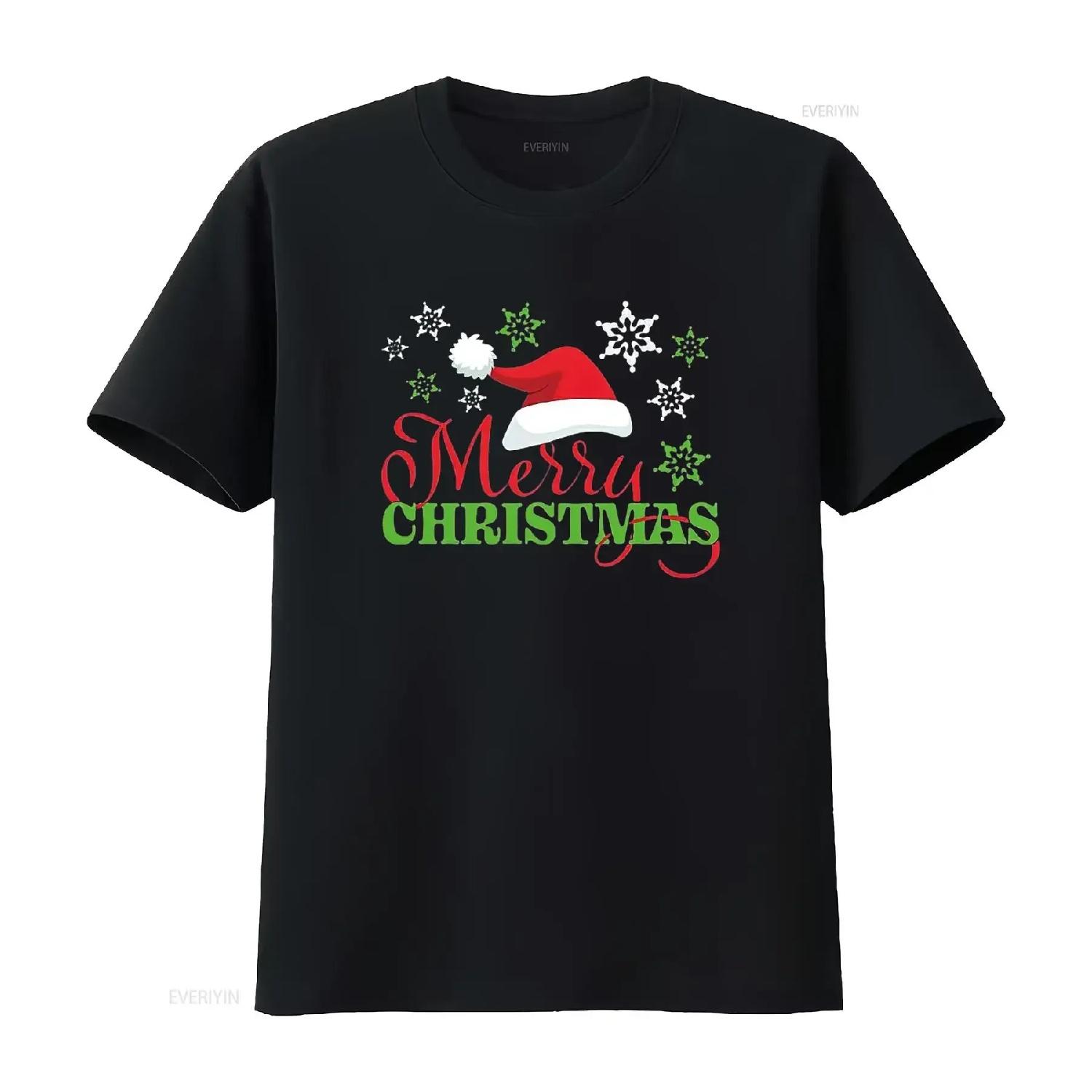 

Merry Christmas Santa Hat And Snowflakes Women S Plus Size T Shirt Black vintage Washed Versatile Breathable Soft S чёрный