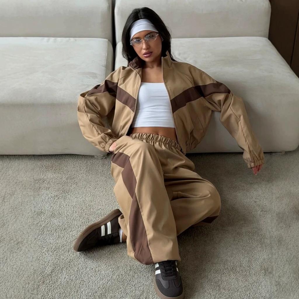 European and American fashion casual women's clothing long-sleeved contrasting sports jacket trousers suit street style suit women