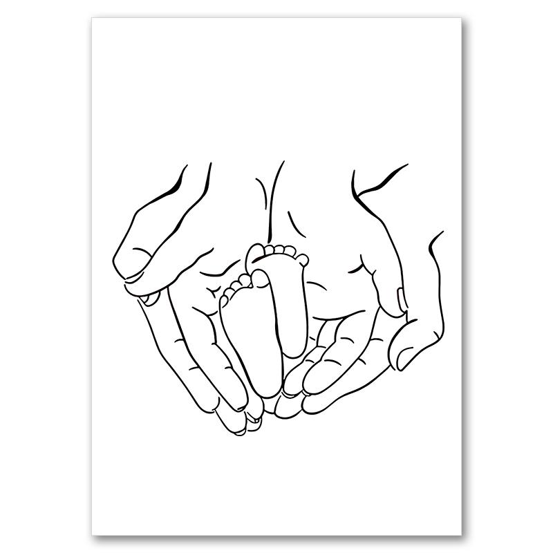 Linea astratta mamma bambino mano cuore minimalista arte murale tela pittura nordica poster e stampe quadri da parete decorazioni per la camera dei bambini