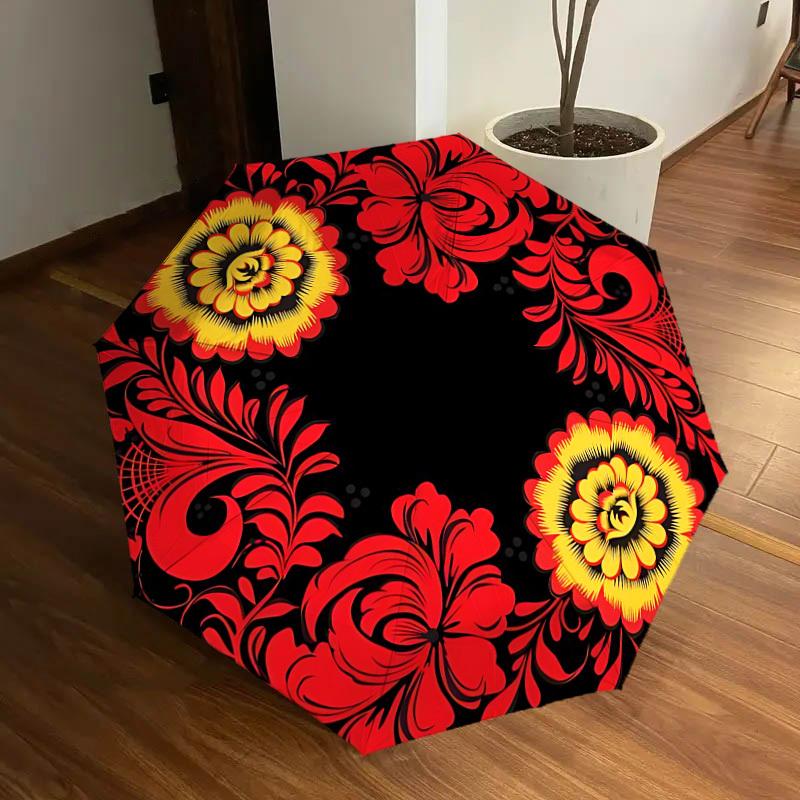 

1pc Floral Ornament Automatic Folding Umbrella, Portable Collapsible Design, 8-Rib Iron Frame, Outdoor Accessory yy250905082