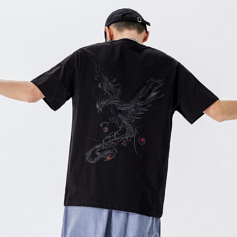 New Summer Chinese Style Embroidered T-shirt Men Half-sleeved Loose Casual Top