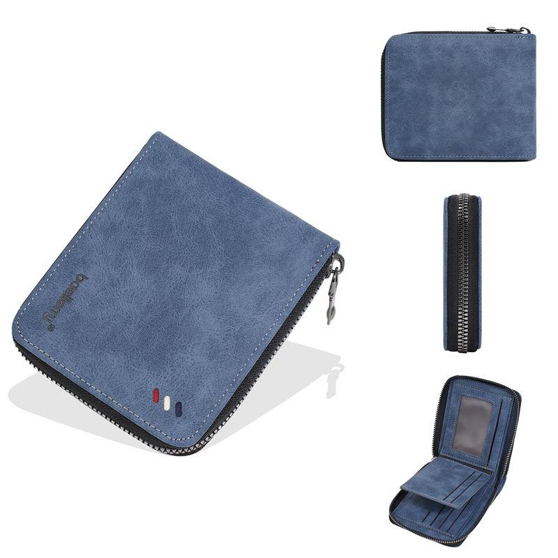 Baellerry Men Zipper Wallets PU Leather Short Coin Purse Vintage Design Card Holder