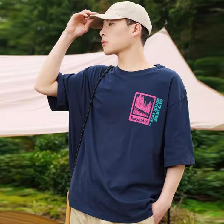 Timberland Letter Breathable Pattern Round Neck Loose Short Sleeve T-Shirt Men Tops A6QDN-433