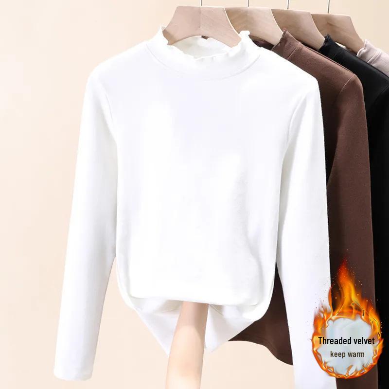 

Бархатный женский флисовый базовый слой с высоким воротом, большого размера, с длинным рукавом, с принтом, толстый и теплый топ для осени/зимы 2025 года. XL (115-130 lbs)