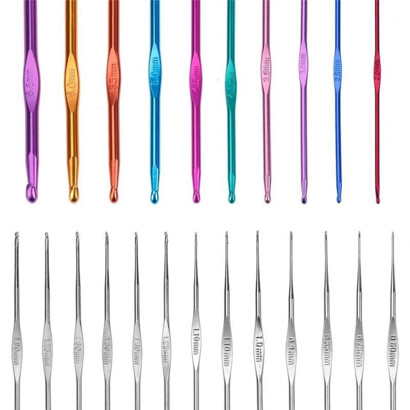 100Pcs/22Pcs DIY 22 Sizes Crochet Hooks Needles Stitches Knitting Craft Case Crochet Agulha Set Weaving Tools Sewing Tools