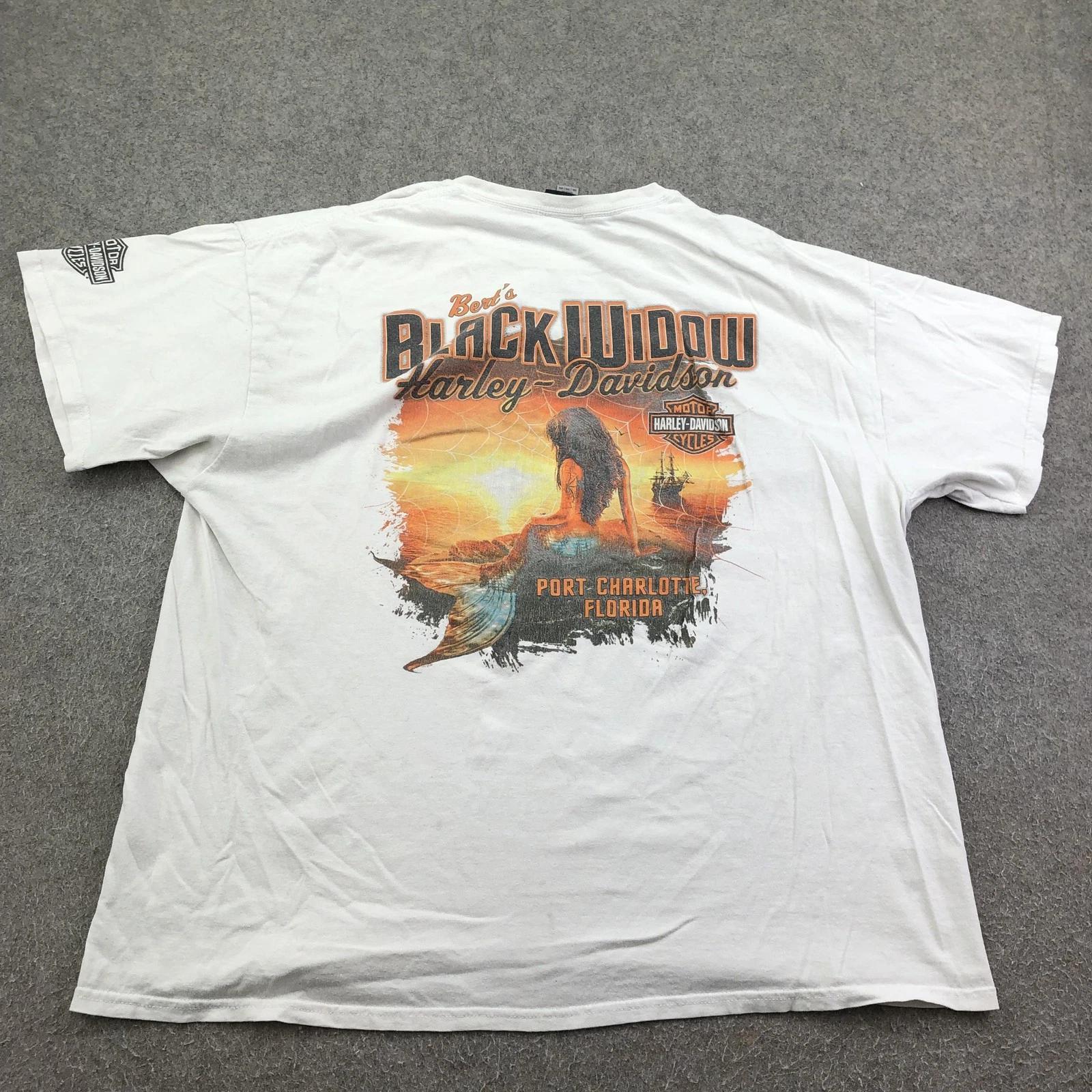 Harley-Davidson Shirt Mens 2XL White Black Widow Charlotte Florida Mermaid Tee 3XL